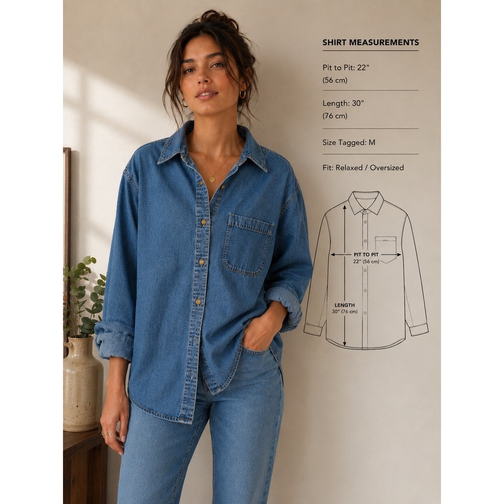 Vintage Eddie Bauer Denim Shirt Women's Medium Long Sleeve Button Down 90s vtg - Picture 2 of 5